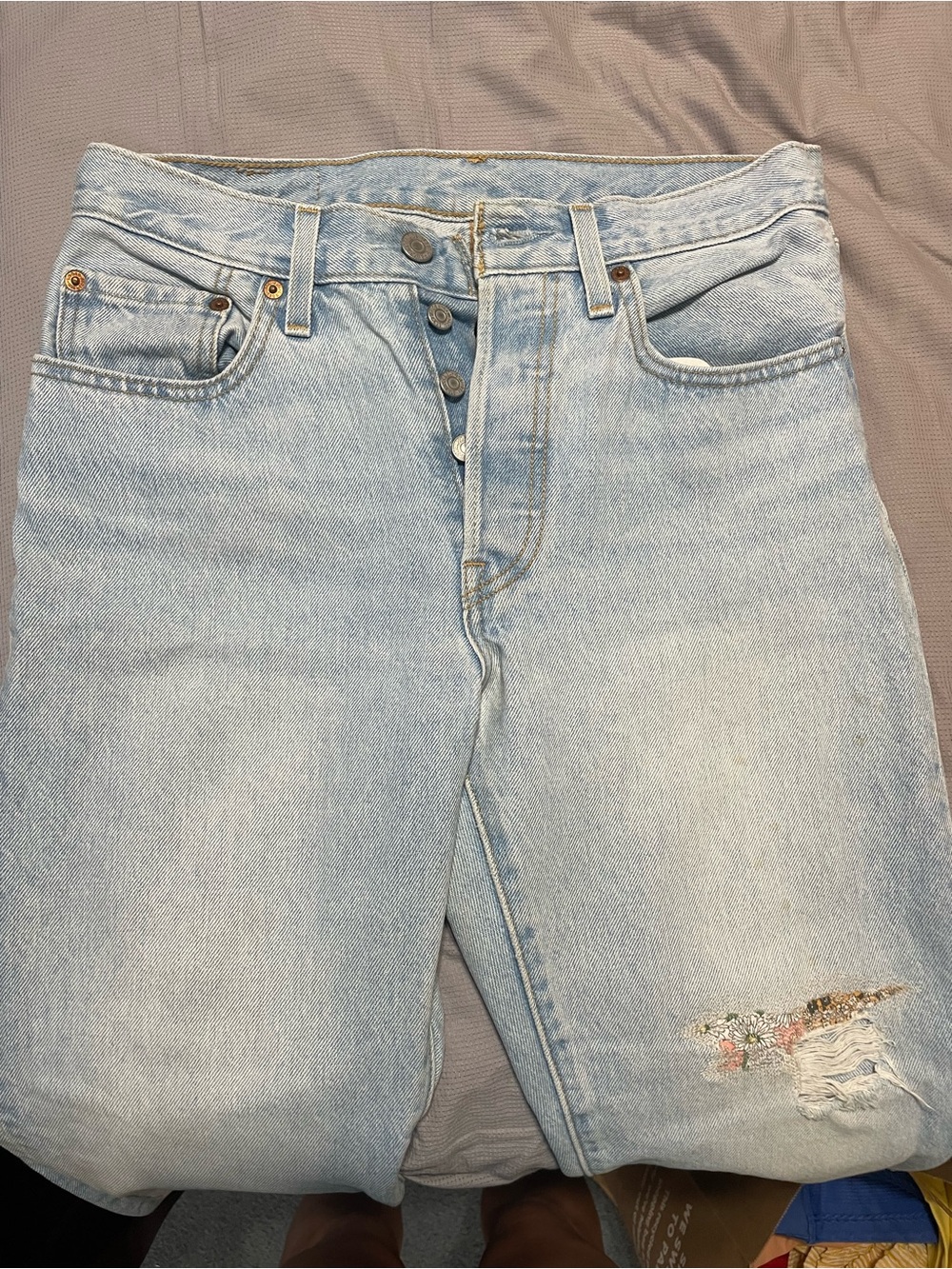 Levi's Light Blue Straight Leg Women's Jeans with Floral Patch